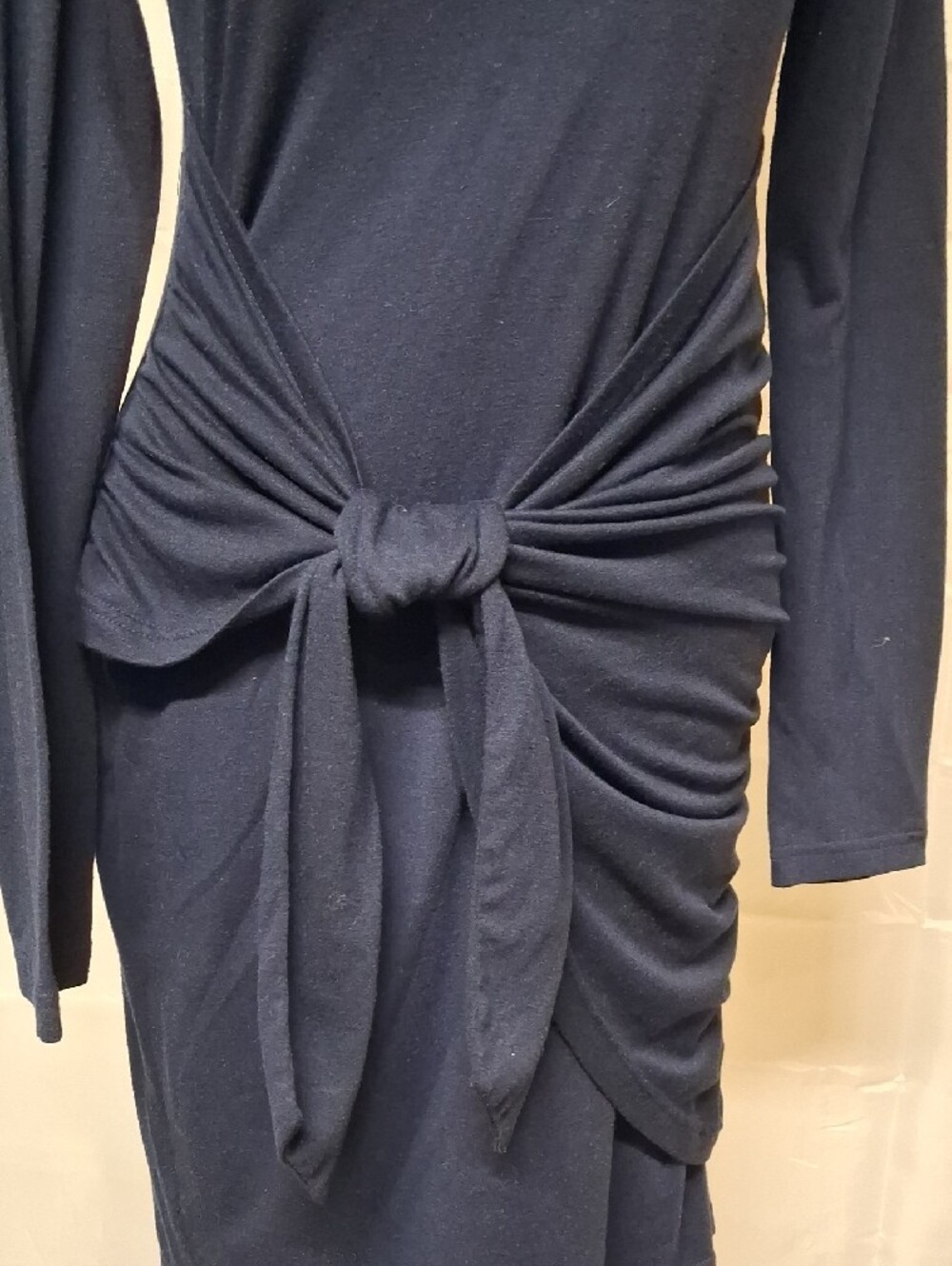 BTFBM Navy Long Sleeve Faux Wrap Tee Dress Cotton Poly Jersey Tie Front Small